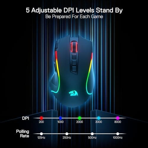 Redragon M612 PRO RGB Gaming Mouse, 8000 DPI Wired/Wireless Optical Gamer Mouse with 9 Programmable Buttons & 7 Backlit Modes, BT & 2.4G Wireless, Software Supports DIY Keybinds Rapid Fire Button 5