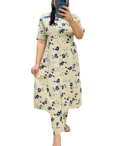 Women's Ethnic Co-Ord Set | Kurta Pant Set | Kurta Palazzo Set | Stylish Cotton Suit Set for Women, Festival Co-ord Set (in, Alpha, L, Regular, Women, Blue)