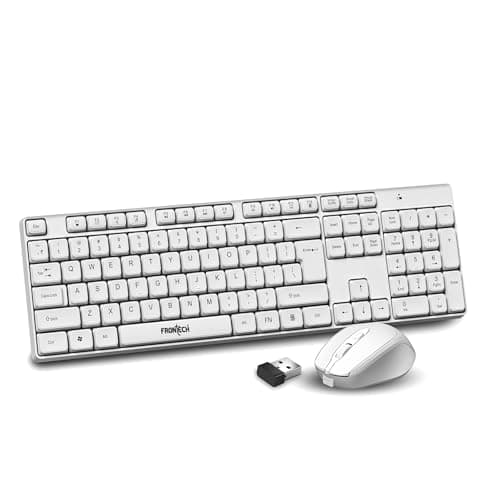 Frontech 2.4Ghz Wireless Rechargeable Keyboard and Mouse|104 Keys|1600 DPI|KB-0031| Combo Set (White)