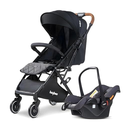Baybee Baby Stroller Pram with Car Seat for Baby Boy Girl 0 to 3 Years with Metal Frame, 3-Position Adjustable Seat & Canopy, Bassinet, Parent Handle, 5 Point Safety Belt, Stroller for Kids (Black)