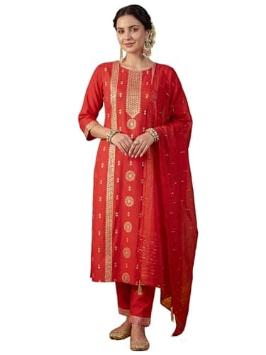 INDO ERA Women's Orange Cotton Blend Floral Printed Straight Fusion Kurta & Pant Set