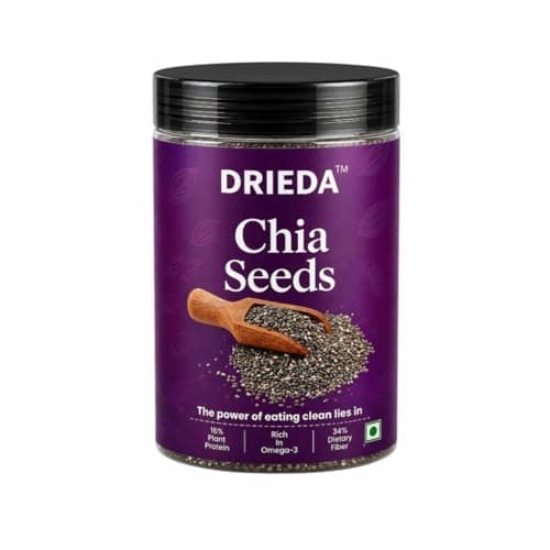 DRIEDA Chia Seeds | 100% Natural & Raw chia Seeds | Rich in Omega-3, Fiber & Plant Protein | Weight Loss, Detox & Healthy Diet | Superfood for Smoothies, Juice & Breakfast (Jar Pack)