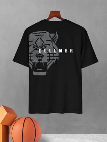 BULLMER Trendy Clothing Set with Oversized T-Shirt & Pants Co-ords for Men/Black:Beige/Large 4