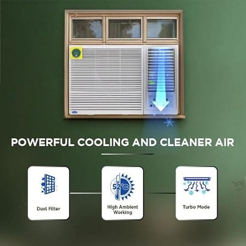 Carrier ESTRELLA GXi 1.5 Ton 5 Star Window Inverter AC with Dust Filter, Auto Restart, Turbo/Sleep/Dry Mode | 100% Copper Condenser | Energy Efficient, Cools Even at 52°C (CIW19EC5R36F0, White) 3