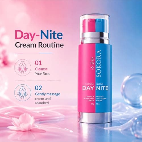 Korean Glow Day & Nite Cream Combo | Brightening Day & Anti-Ageing Night Repair Cream with Alpha Arbutin, Retinol & Marine Collagen – Hydrates, Firms & Evens Skin Tone | All Skin Types | 50g + 50g 5