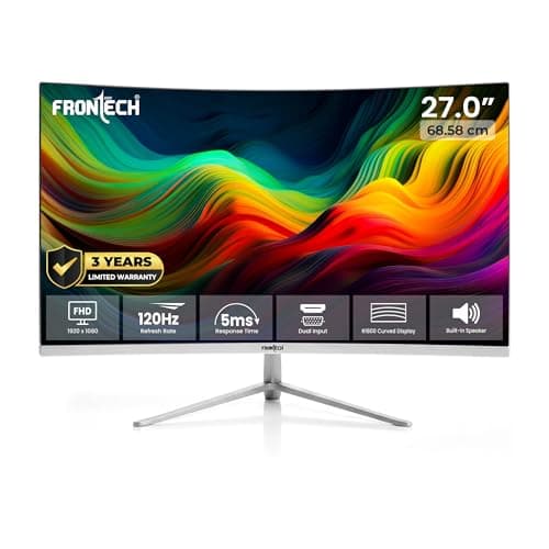 FRONTECH Ultima Series 27 Inch Curved LED Monitor| Refresh Rate 120Hz|3500R Curve| Full HD 1080p| Built in Speaker | Bezel Less Design | HDMI & VGA Ports (MON-0085, White)