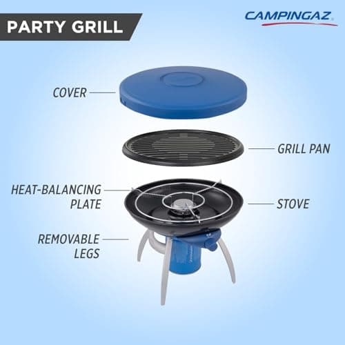 CAMPINGAZ Gas Powered Party Grill, Camping Stove And Grill, All-In-One Portable Camping Bbq, With Griddle, Grid And Pan Support, Black, Free Standing 6