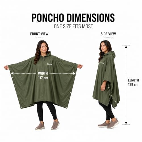 Colca Wild Rain Poncho for Women | Waterproof | Heavy Duty | Reusable | for Camping | Trekking | Hiking | Army | Urban Use | Olive Green 2