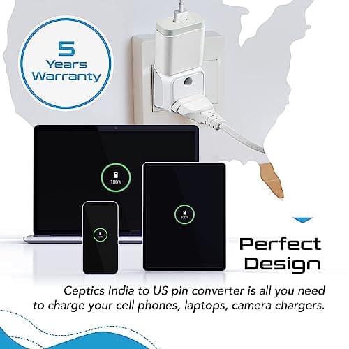 Ceptics India to USA Converter Plug, 2 in 1 Canada Travel Adapter - Type B - CE Certified - RoHS Compliant – White - 1 Pack - Lifetime Limited Warranty 4