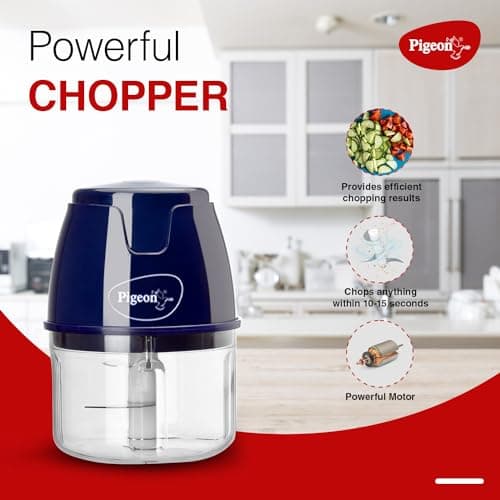 Pigeon Zoom Electric Chopper 250 ml, Portable with 3 Stainless Steel Blades for Effortlessly Chopping Vegetables and Fruits - Blue 30 Watt 2
