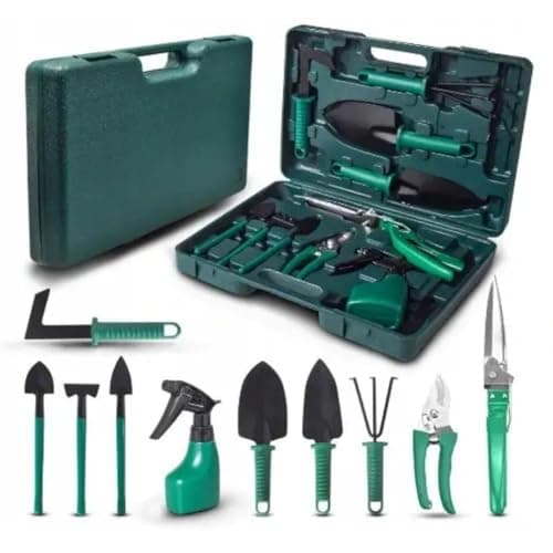 JERN 10 Pcs Durable Gardening Hand Tools Kit with Portable Box, Small Garden Planting Tools, Garden Essentials.