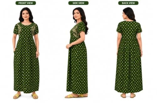 Cotton Nighty for Women | Stylish Maxi Length Night Gown | Soft & Comfortable Nightwear with Pocket | Available in L to 3XL (Olive Floral, XL) 4