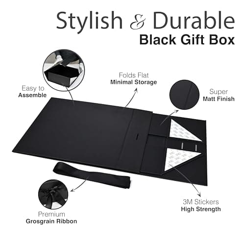 RBS® - MEDIUM Black Gift Box Empty (26 X 26 X 10Cm) Gift Boxes for Packaging (1 Pack) Box for Gift Packing Multipurpose Hampers Boxes Hold to 8 Kg Occasion Rigid Box for Packing (Medium Black) 3