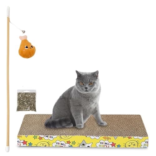Emily Pets Cardboard Cat Scratcher and Cat Stick Combo, Catnip, Chew Interactive Toy for Cats and Kitten (Pack of 2,Color May Vary)