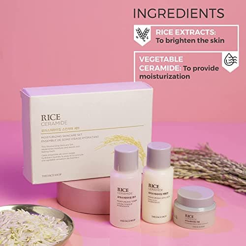 The Face Shop Rice&Ceramide Moisturizing Skincare And Cream Set, 75 Ml (Pack Of 3), Pink 3