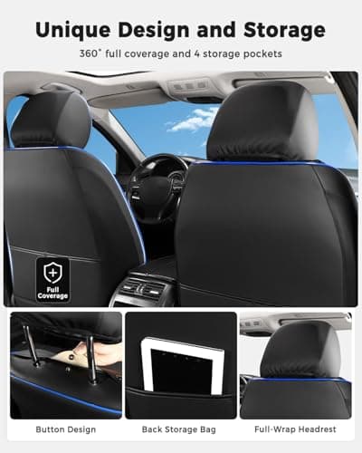 Huidasource Black & Blue Car Seat Covers, Waterproof Faux Leather Universal Fit Most Cars Sedans SUVs Trucks Airbag Compatible, Cup Holder Access, Car Seat Compatible, Easy Install, Wipes Clean 2