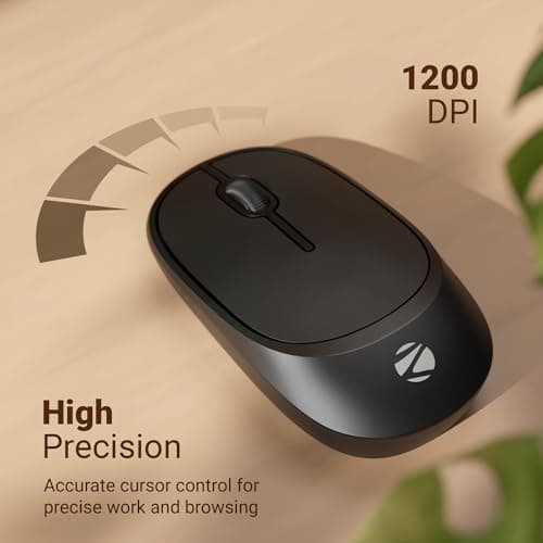 Zebronics Wireless Mouse, 2.4GHz, 1200 DPI, 3 Buttons, High Precision, Comfortable & Ergonomic Design, Lightweight, Power-Saving Mode, USB Nano Receiver (Dazzle 10, Black) 3