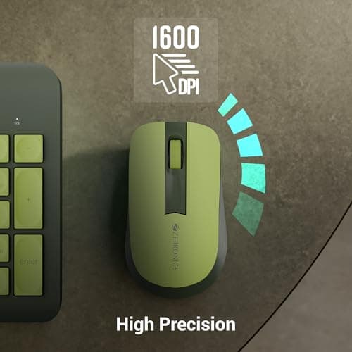 ZEBRONICS Companion 203, 2.4GHz Wireless Keyboard & Mouse Combo, Copilot AI Key, 12 Multimedia Keys, 1600 DPI Mouse, Silent Operation, High Precision Sensor, for Windows & Mac (Avocado) 5