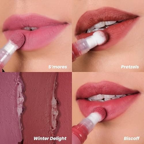 LAMIOR Blurry Fudgy Matte Lip Tint Combo - Long Lasting, Transfer Proof & Hydrating Lip Tint, Enriched with Jojoba Oil, Almond & Mango Extracts with Cushion Applicator, (Winter Delight, Pack of 3) 2