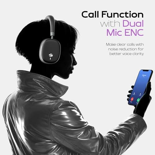 Zebronics Wireless Headphones, Hybrid ANC 48dB, Upto 100Hrs Playback, 40mm Drivers, Dual Mic ENC, BT v6.0, Gaming Mode, Dual Pairing, Touch Controls, App Support, AUX (Silencio 200T, Black) 5