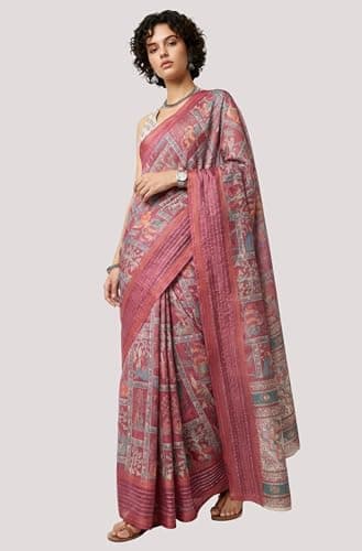 Janasya Women's Maroon Silk Blend Ready To Wear Ethnic Printed Saree With Unstitched Blouse 3