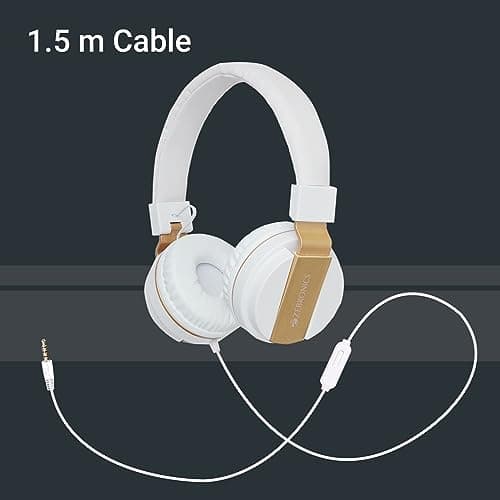 Zebronics Storm Wired On Ear Headphone with 3.5mm Jack, Built-in Microphone for Calling,1.5 Meter Cable, Soft Ear Cushion, Adjustable Headband,Foldable Ear Cups(White) 5