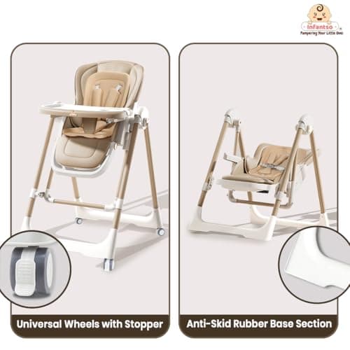 Infantso SWINI (5-in-1) Multifunctional Baby High Chair with Swing for Baby, Adjustable Height, Dual Tray, Reclinable Backrest & Footrest | Baby Feeding Chair for 6 Months - 5 Years Kids, Portable & F 3