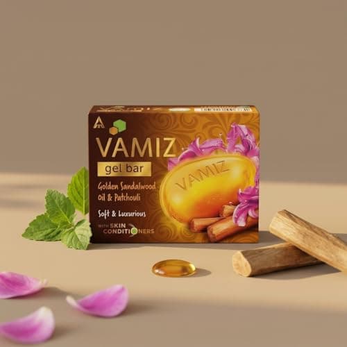 VAMIZ Golden Sandalwood & Patchouli Gel Bar Soap – Luxury Moisturizing Bath Soap for Men & Women, Soft Smooth Skin, Long Lasting Fragrance, Nourishing Cleansing Bar (pack of 4) 2