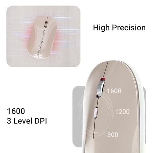 ZEBRONICS Poise Rechargeable Wireless Mouse, Dual Mode (2.4GHz + BT), Upto 1600 DPI, Silent Operation, 4 Buttons, Comfortable & Ergonomic, for Mac | Laptop | Computer (Pearl White) 3