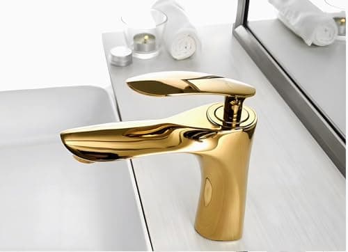 24x7 eMall Gold Faucet Tap Mixer Hot and Cold Water Heavy Single Lever Basin Mixer 7 inches with Connector Pipes and Ceramic Cartridge for Bathroom Wash Basins 2