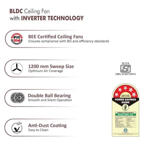 ACTIVA Gracia 1200mm BLDC Ceiling Fan with LED Light, 28W Energy Saving BEE 5 Star Rated Motor, 3 Wider Blades, Full Remote Control, Silent Operation come with 5 Year Warranty (Sparkle Blue) 5