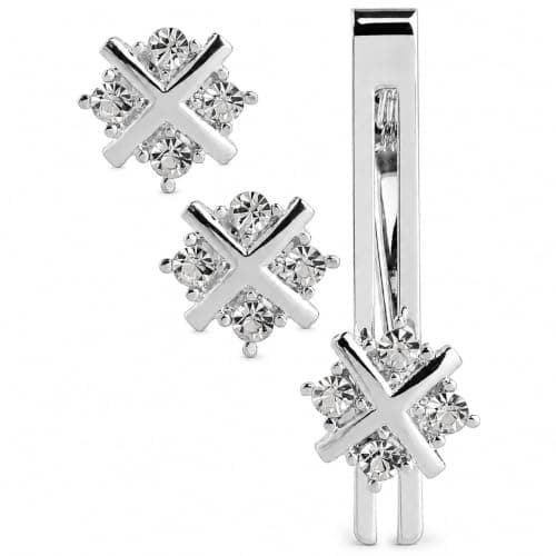 MIAMI Men Jewellery Cufflinks for men formal Shirt Diamonds Crystals Tie pin for Mens in a Gift Box Valentines Day Gifts Silver Cufflink,Tie pin Combo Cuff link Set accessories for man -102