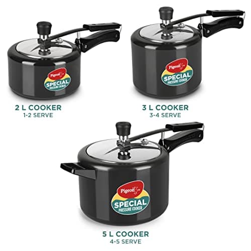 Pigeon by Stovekraft Aluminium Hard Anodized Pressure Cooker Combo with Induction Base Inner Lid - 2,3,5 litre 14455 (Silver) 5