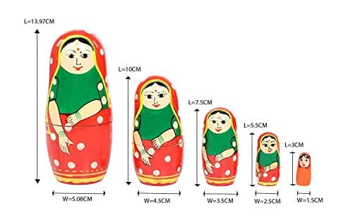 Funwood Games Multicolor Wooden Indian Lady in a Saree Traditional Nesting Doll Set for Girls (5 Dolls) 4