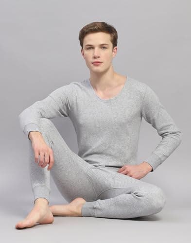 Monte Carlo Mens Grey Solid Cotton Blend Round Neck Full Sleeve Thermal Vest (6230M1GR-0-40) 5