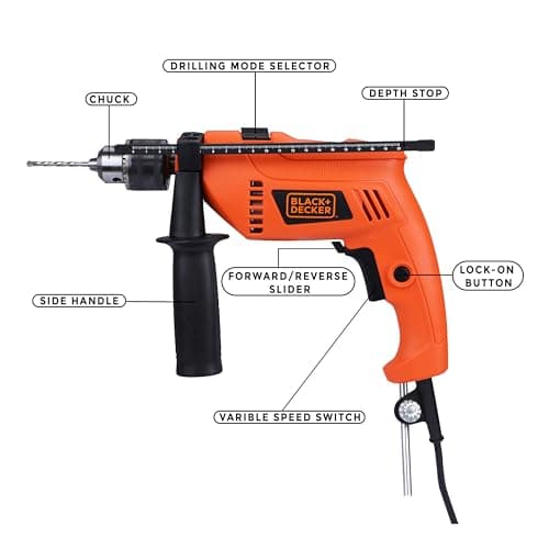 BLACK+DECKER HD555KMPR-B1 100 Pc 13MM 550W HAMMER DRILL & HANDTOOL KIT(Incl. Hammer, Screwdriver, Pliers, Wrench, SideHandle, Depth Gauge,Drill Bits & Accessories, Ideal for Home,DIY &Professional Use 3