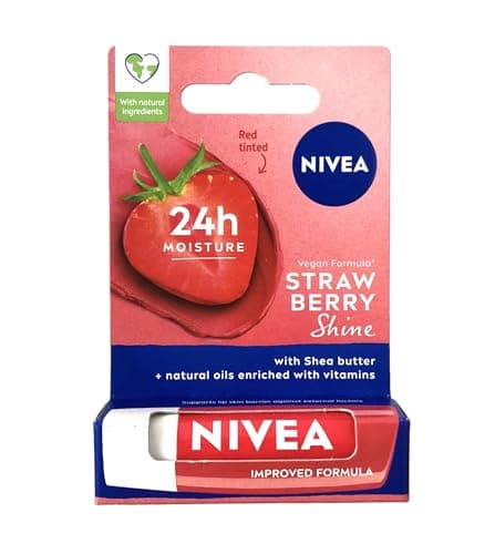 NIVEA Strawberry Shine Lip Balm 4.8gm | With Vit C, E & Shea Butter| Red Tint