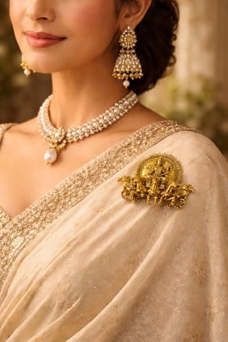 Surya Narayan Brooch for Men & Women | Antique Gold Plated Brass Divine Sun God Lapel Pin | Spiritual Hindu Brooch for Sherwani, Saree, Blazer | Temple Jewelry Gift for Festive & Ethnic Wear 4
