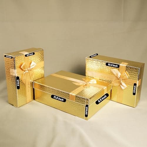 Art Street Foldable Cardboard Gold Finish Hamper Gift Box Set of 3, Multipurpose Gift Hamper Box For Special Occasions, Birthday, Wedding Gift Packaging (Gold, 6x9, 7x10, 8x12 Inch) 3