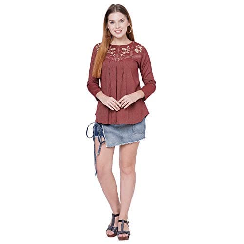 Go.4.it Rayon Pin Stripes Women's Top with Classy Embroidery Cinnamon 4