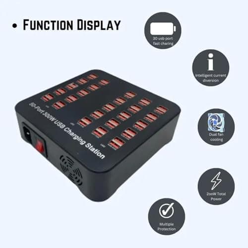 Drumstone 𝟏 𝐲𝐞𝐚𝐫 𝐰𝐚𝐫𝐫𝐚𝐧𝐭𝐲, 50 Port USB Charging Station, 200W Power Output, Multiple Device Desktop Charger, Smart Fast Charging Hub for Schools, Hotels, Malls, Repair Shops 4