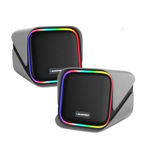 Blaupunkt T.W.I.N.Z Bookshelf Bluetooth Speaker 30W RMS with TWS Stereo, RGB Lights, 2000mAh Battery, PC Speaker for Gaming & Entertainment, Wide Compatibility with Laptop, Mobile & Tablet (Grey)