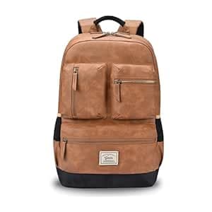 Gear Vintage Boxy 18"/26L Medium Faux Leather Water Resistant Laptop Backpack/Casual Bag/Daypack/College Backpack/Travel Backpack For Men/Women (Tan - Navy)