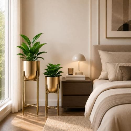 INDIAN DECORMART Metal Decorative Modern Indoor Planters Flower Pots Home Garden Decor Planter for Living Room Bedroom Interior