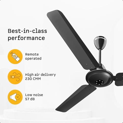 atomberg Efficio Alpha 1200mm BLDC Ceiling Fan with Remote Control | BEE 5 star Rated Energy Efficient Ceiling Fan | High Air Delivery with LED Indicators | 2 Year Warranty (Gloss Black) 3