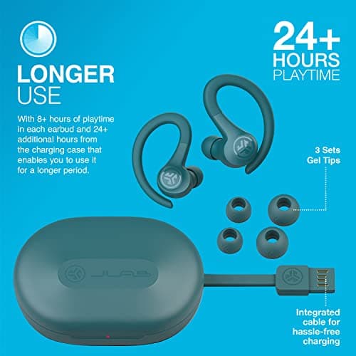 JLab Go Air Sport TWS Sports Earbuds - Bluetooth Earphones True Wireless, 32+ Hour Playtime Gym Headphones, Running & Workout in Ear Buds with Ear Hooks, C3 Clear Calling, EQ3 Sound, Teal 5