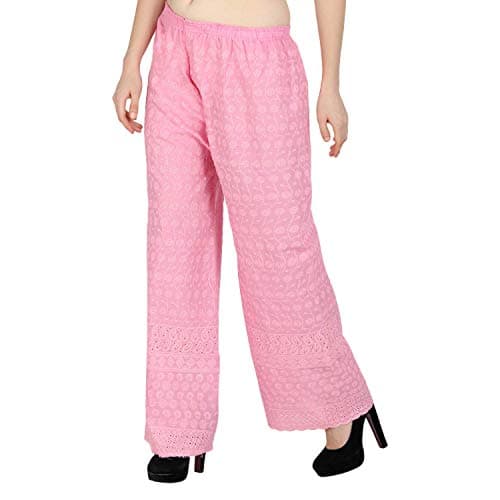 SriSaras Women's Premium Cotton Chicken Regular Fit Palazzo (M/L, Baby Pink) 4
