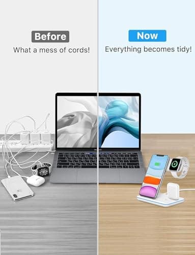 UNIGEN UNIDOCK 3in1 Fast Wireless Charger for iPhone 17/16/15/14/13/12/11 Series/SE/XS/XS Max/XR/X/8/8 Plus, Charging Stand for Apple Watch 10/9/SE/8/7/6/5/4/3/2/Ultra and Pods Pro/3/2-White 3