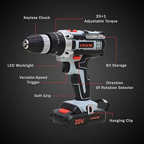 IZOM IZ-CDK-20V Cordless Drill Machine Kit With Multiple Torque Settings & A Keyless Chuck for Automatic Spindle Locking 2