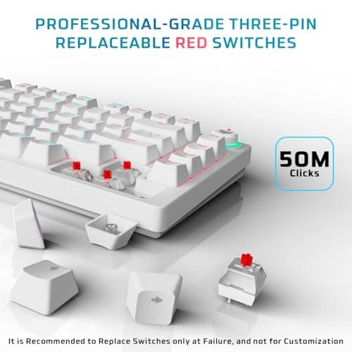 EvoFox Katana X2 TKL Mechanical Gaming Keyboard | 3‑Pin Replaceable Silent Red Switches, Dynamic Backlighting, All Keys Anti‑Ghosting, Volume Knob, Copilot, Xbox Gamebar, Screenshot & More (White) 2